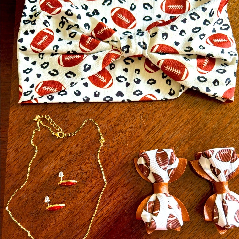 Football Hair Accessories and Football Jewelry Set Sports Fun Games NWOT